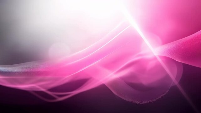 Pink wavy lines background with light rays and bokeh effect
