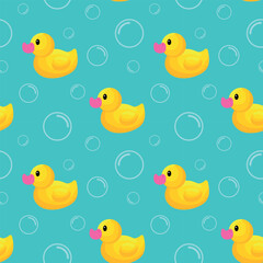 Rubber duck toys set in different colours. Seamless Pattern. Flat cartoon style vector illustration