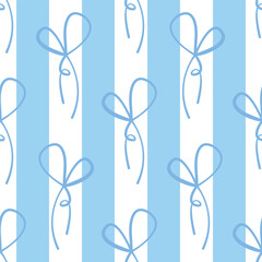 МSeamless pattern with cartoon doodle bow knots, gift ribbons. Trendy hair braiding accessory. Hand drawn vector illustration. Minimalist tattoo sketch, coquette core