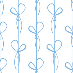 МSeamless pattern with cartoon doodle bow knots, gift ribbons. Trendy hair braiding accessory. Hand drawn vector illustration. Minimalist tattoo sketch, coquette core