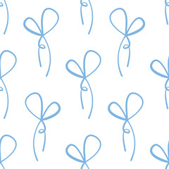 МSeamless pattern with cartoon doodle bow knots, gift ribbons. Trendy hair braiding accessory. Hand drawn vector illustration. Minimalist tattoo sketch, coquette core