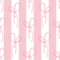 Seamless pattern with cartoon doodle bow knots, gift ribbons. Trendy hair braiding accessory. Hand drawn vector illustration. Minimalist tattoo sketch, coquette core.