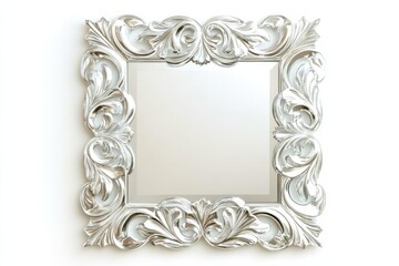 Elegant decorative mirror with ornate silver frame reflecting soft light in a serene room isolated on transparent background