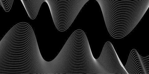 Abstract black background luxury colorful Wave line wallpaper. Dynamic flowing wave lines design element. Futuristic technology and sound wave pattern.
