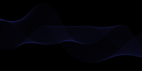 Abstract black background luxury colorful Wave line wallpaper. Dynamic flowing wave lines design element. Futuristic technology and sound wave pattern.