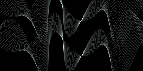 Abstract black background luxury colorful Wave line wallpaper. Dynamic flowing wave lines design element. Futuristic technology and sound wave pattern.