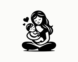 Happy Mother's Day Logo Design Template. Loving Family with Mother and Baby Silhouette Vector Illustration