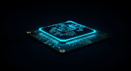 Glowing Computer Chip on Dark Background for Technology and Innovation Concepts