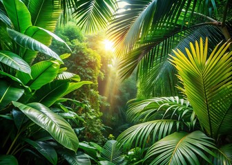 Fototapeta premium Lush Tropical Foliage: Vibrant Green Leaves and Exotic Plants