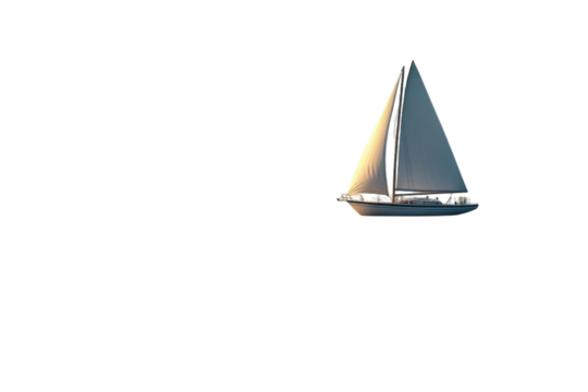 A Sleek Sailboat Glides Across A Tranquil Sea At Sunset, Its Sails Catching The Golden Light, A Picture Of Serene Beauty And Effortless Grace Isolated on Transparent Background - Powered by Adobe