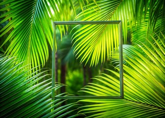 Lush Tropical Palm Leaves Frame: Vibrant Green Foliage Border for Summer Designs