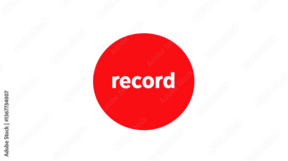 Poster red circle with the word record in white on a transparent background