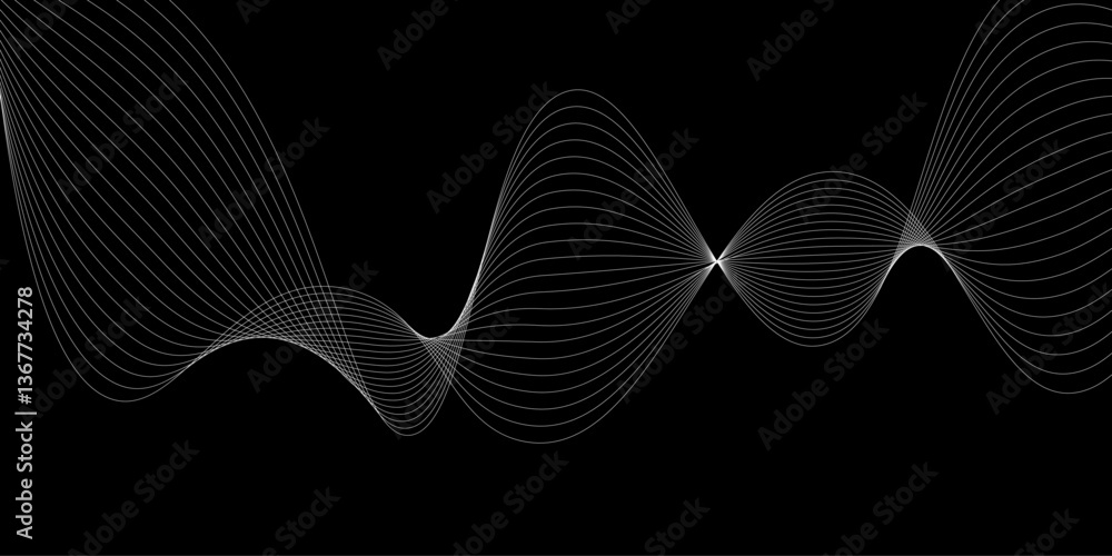 Poster abstract black background luxury colorful wave line wallpaper. dynamic flowing wave lines design ele