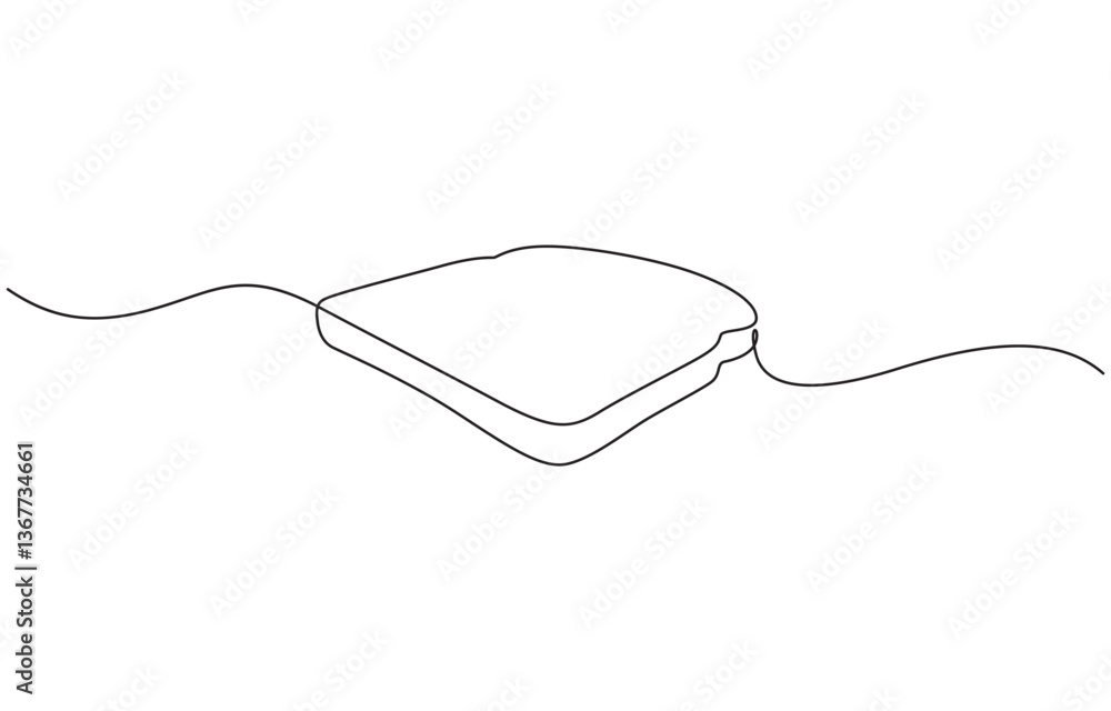 Poster continuous line drawing of a slice of bread. minimalist design for bakery, fresh breads one line con