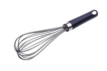 A stylish stainless steel whisk resting on a clean white surface ready for culinary adventures isolated on transparent background