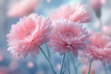 delicate pink paper daisies in morning light soft focus macro photography dreamy botanical composition natural pastel palette