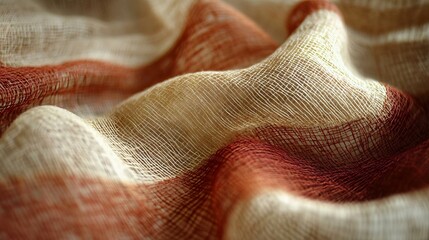 Fototapeta premium Close-up of textured fabric with gentle waves and warm colors, ideal for fashion or decoration. Perfect for showcasing textile design.