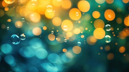 Bokeh bubbles in teal and gold outdoor scene