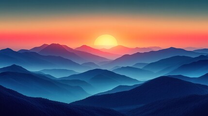 Majestic Sunrise Over Misty Mountain Ranges