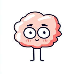 Obraz premium Cute Pink Cartoon Brain Character with Rosy Cheeks on White Background