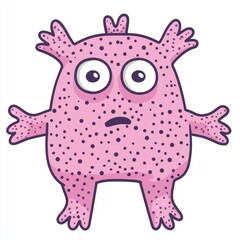 Naklejka premium Cute Pink Cartoon Monster with Purple Spots Illustration