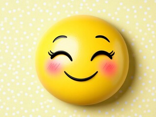 Smiling yellow emoji with rosy cheeks on a soft textured yellow background