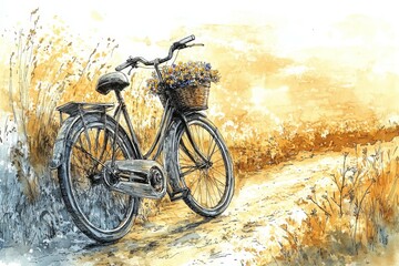 Fototapeta premium Golden Fields and Silent Roads, Bicycles with baskets