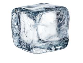 A cube of ice isolated on a transparent background, PNG cut-out	