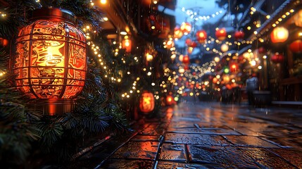 Asian Street Scene at Night