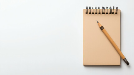 Blank Spiral Notebook with Pencil on White Background