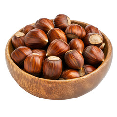 Obraz premium Hazelnuts in Wooden Bowl PNG Isolated Transparent White Background Stock Object Photo Download