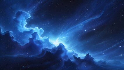 Celestial blue sphere adrift in a dark, star-dusted atmosphere