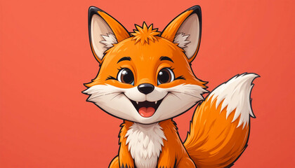 Obraz premium Illustrated Fox With Orange Background And Playful Expression For Wildlife Cartoon Design Background