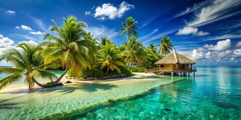 Fototapeta premium Luxurious Tropical Island Getaway: Crystal Clear Waters & White Sand Beaches