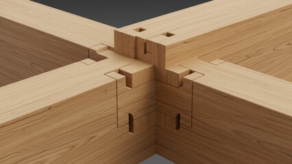 Detailed view of wooden beams joined with precise carpentry techniques.