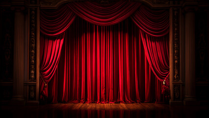 Luxuriously Draped Red Theater Curtains