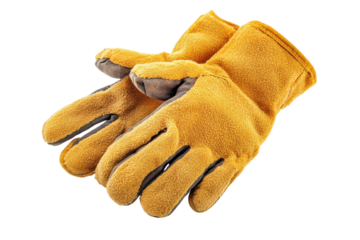 Protective gloves resting on a table after a day of hard work in the garden during autumn isolated on transparent background