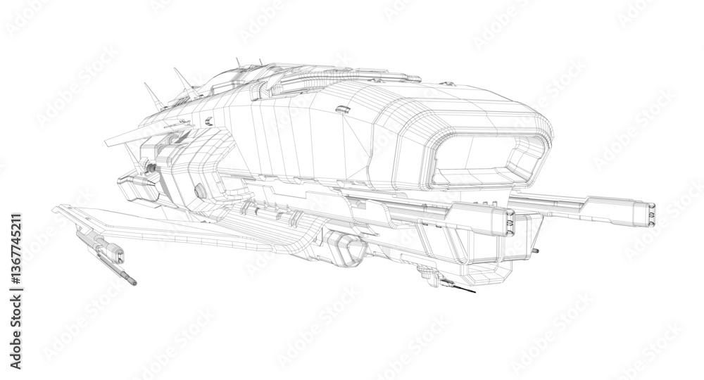 Poster a drawing of a spaceship with a white background. the spaceship is shown from different angles, with