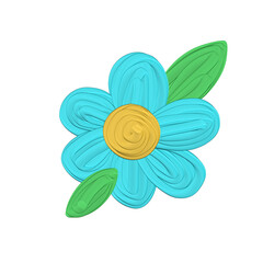 blue flower with 2 leaf. using oil painting style