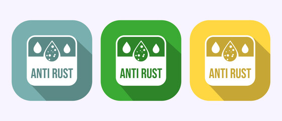 Anti rust icon design illustration. Anti oxidation sign, Rust resistant  symbol in shadow button design