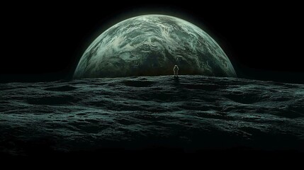 Fototapeta premium Astronaut on Moon Gazing at Green Planet