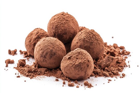 Delicious cocoa truffles dusted in rich chocolate powder on a clean white surface isolated on transparent background