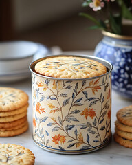 Still life: vintage cookie tin and cookies