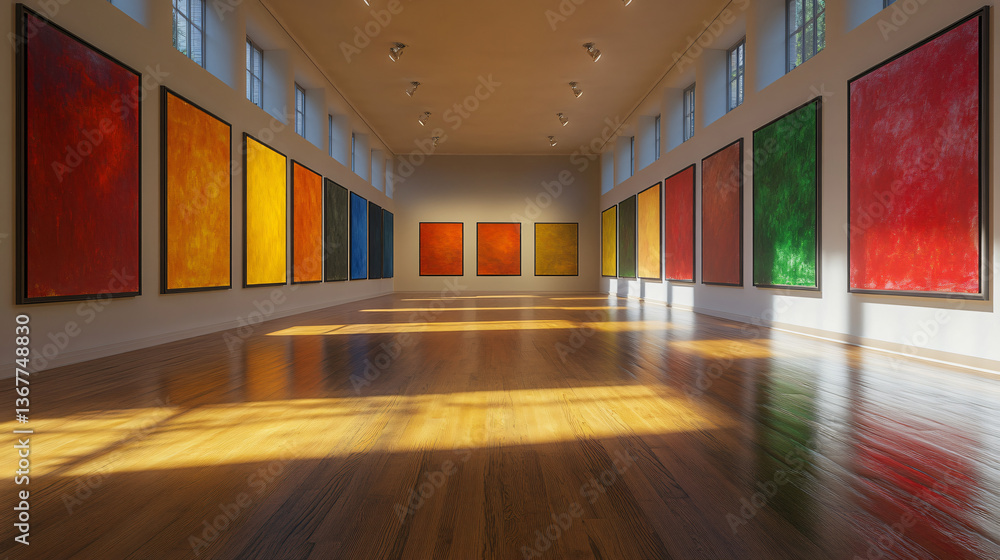 Poster long hallway showcasing multiple paintings that create a unique visual experience with contemporary 