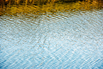 Water surface at sunset, ripples of river with small waves, close-up. Natural background. Abstract background, texture.