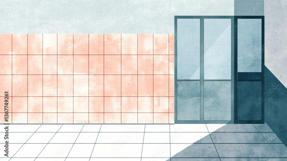 Poster minimalist room featuring a door and wall captured in an abstract composition that highlights unique