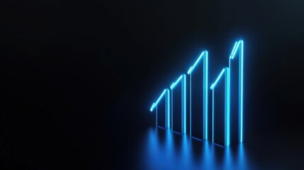 Neon Blue 3D Bar Graph on Black Background Symbolizing Growth
