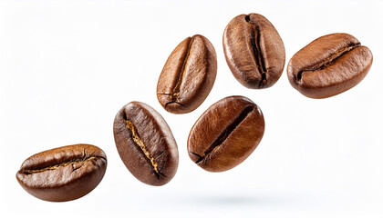 Obraz premium Close-up of roasted coffee beans on a white background