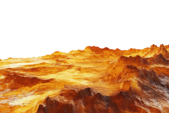 A stunning view of the fiery landscape on the surface of Venus during the early evening twilight isolated on transparent background