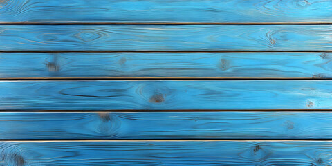 Bright blue painted wooden planks form a colorful and textured surface in a sunny outdoor setting